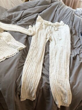 NWOT Primark Cream Ribbed Drawstring lounge set include long sleeved top Joggers